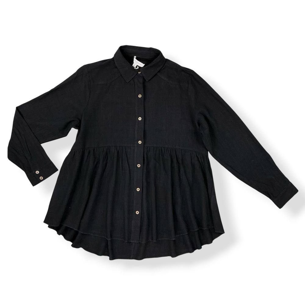 Umgee Tunic Top Women Size XL Black Long Sleeve Button Down Linen Boho NWT